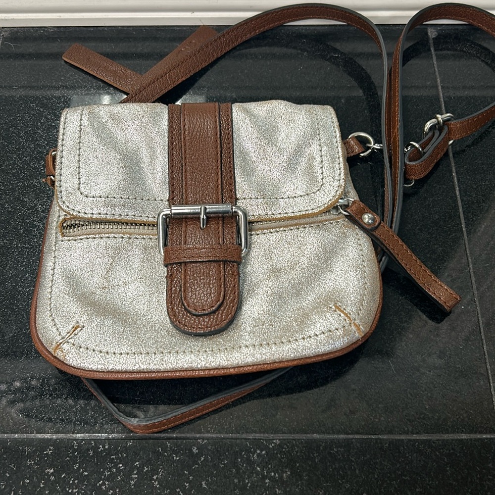 Tano metallic silver leather mini crossbody bag